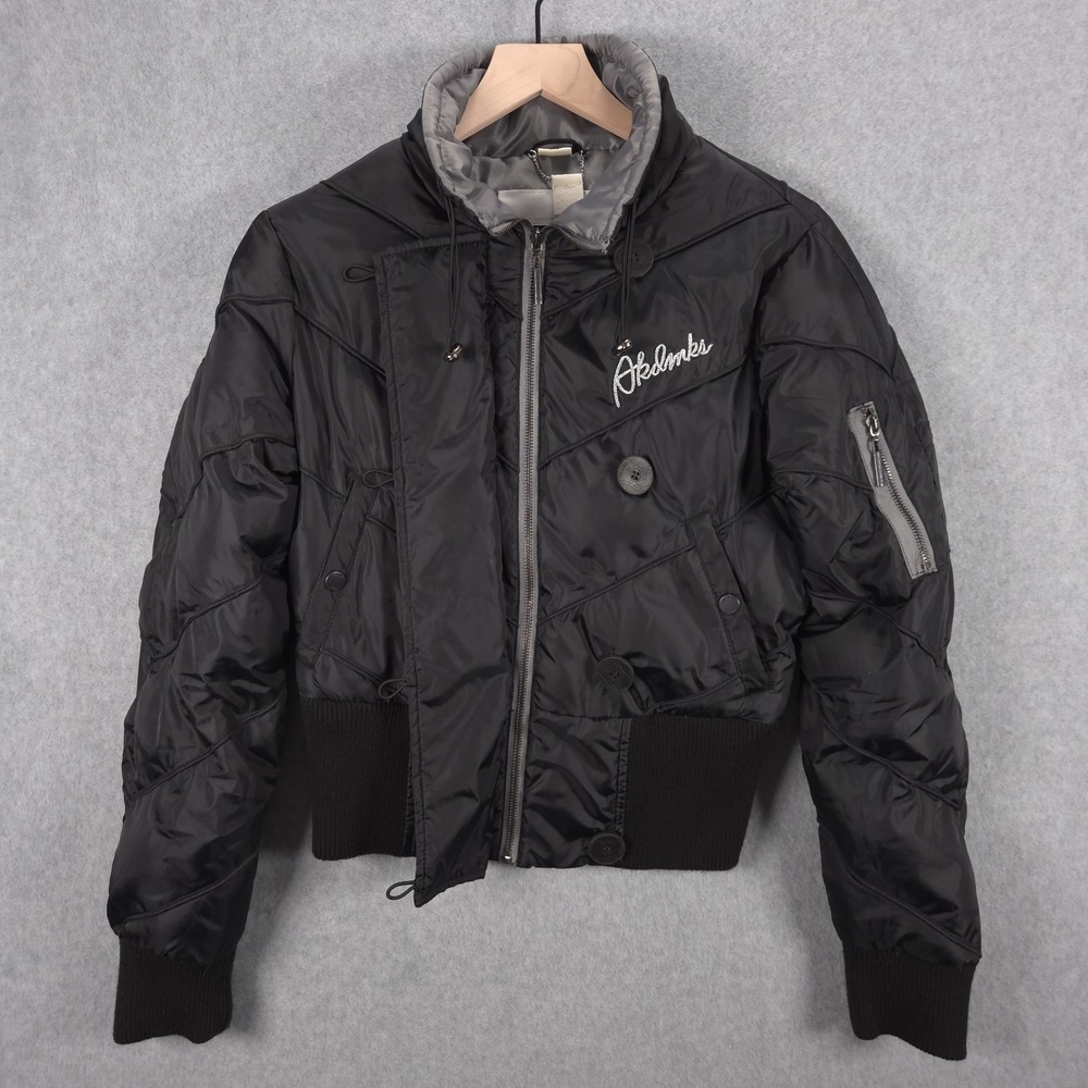 Akademiks AKDMKS Womens Medium Black Puffer Cropped Jacket Coat